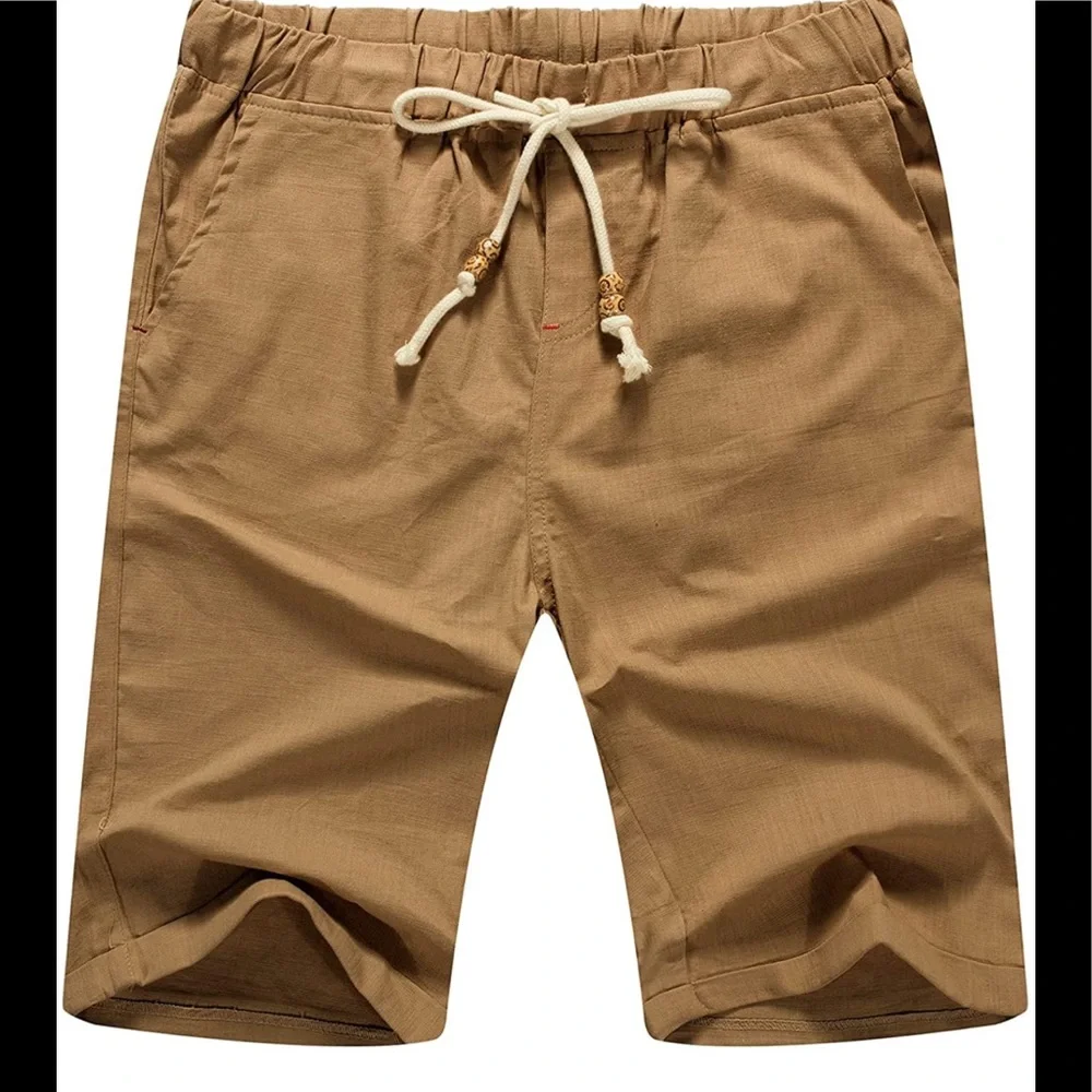 BRAND NEW MENS LINEN KHAKI SHORTS NWT - Picture 1 of 3